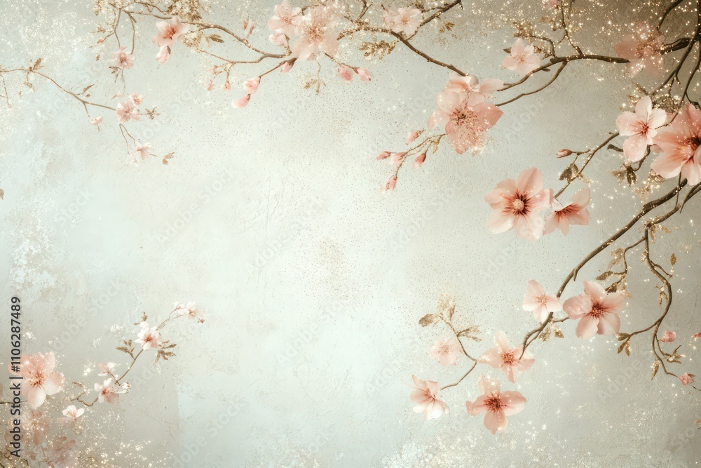 A romantic floral design with soft cherry blossoms and delicate vines, dusted with glitter and a subtle grunge sparkle finish. A romantic floral design with soft cherry blossoms and delicate vines, dusted with glitter and a subtle grunge sparkle finish.