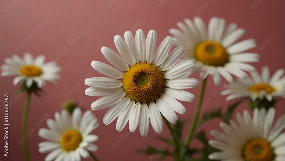 Fototapeta premium Large autumn chamomile flowers on a pink background.