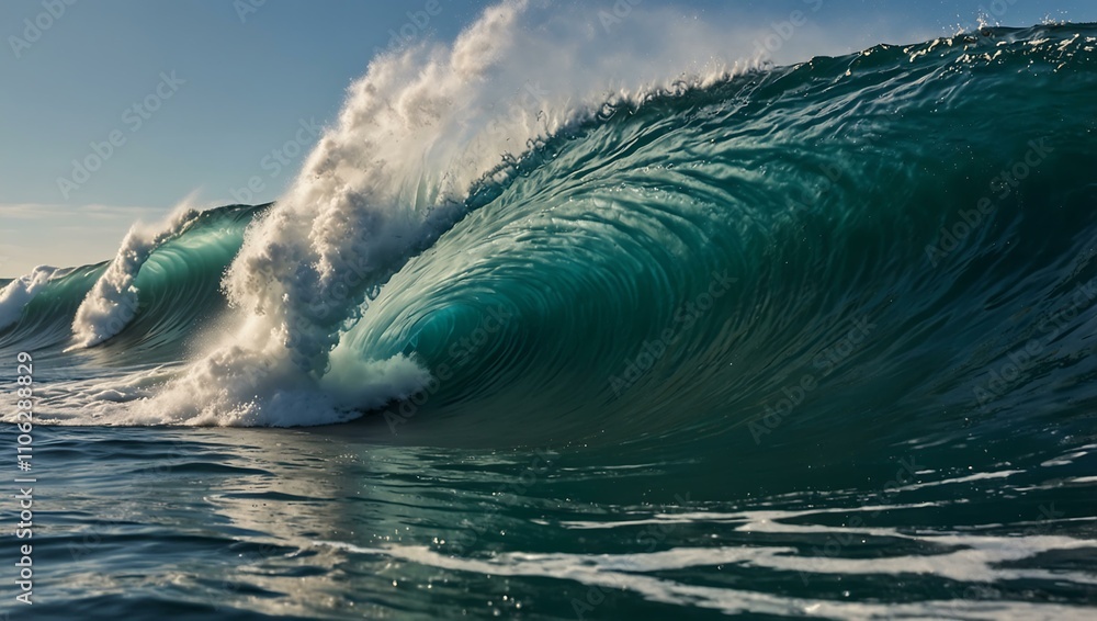 Obraz premium Large ocean wave breaking on the shore.