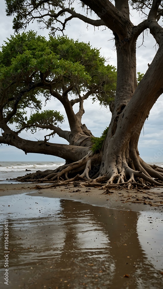 Large tree washed ashore on Jekyll Island, Georgia. Large tree washed ashore on Jekyll Island, Georgia.