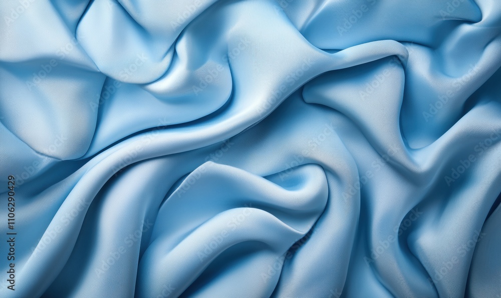 Fototapeta premium Soft blue satin fabric texture, smooth draping, elegant folds, luxurious appearance, ideal for fashion and design