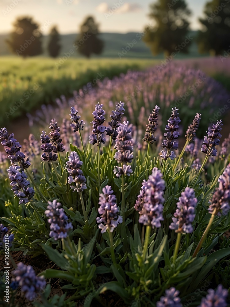 Obraz premium Lavender flowers on a lush green field.