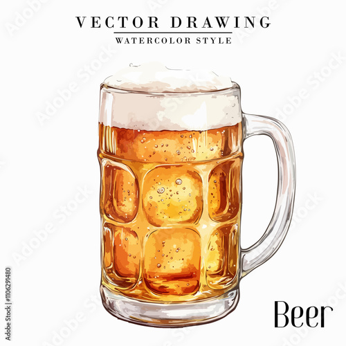 Beer in Beer Mug Vintage Watercolor style Stock vector