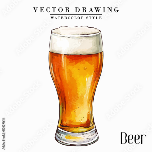 Beer in Pilsner Beer Glass Vintage Watercolor style Stock vector