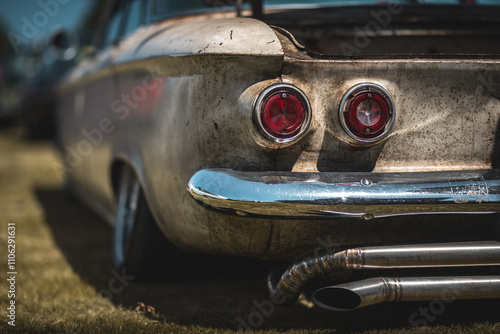 Classic American car turned rat on a vintage car show photo