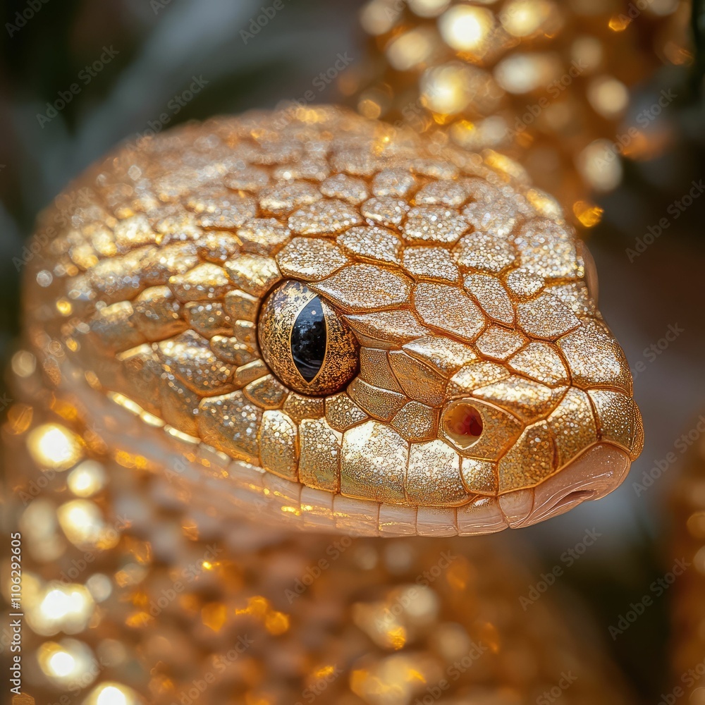 Fototapeta premium a golden snake next to a golden Christmas balloon