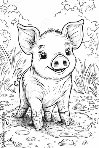 Piglet in Mud Coloring Page for Kids