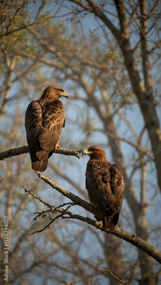 Lesser spotted eagle pair in spring. Lesser spotted eagle pair in spring.