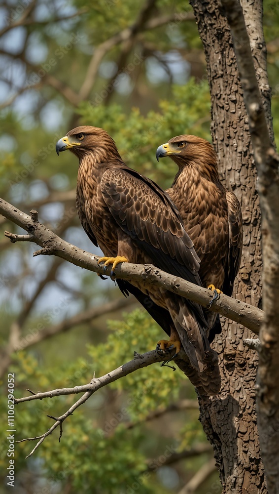 Lesser spotted eagle pair in spring. Lesser spotted eagle pair in spring.