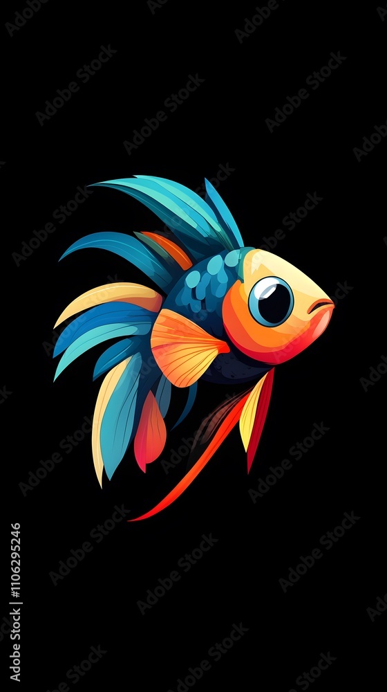 Obraz premium Betta Fish, vector illustration, colorful, black background