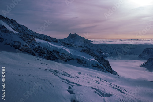 winter landscape in the mountains, dramatic light
