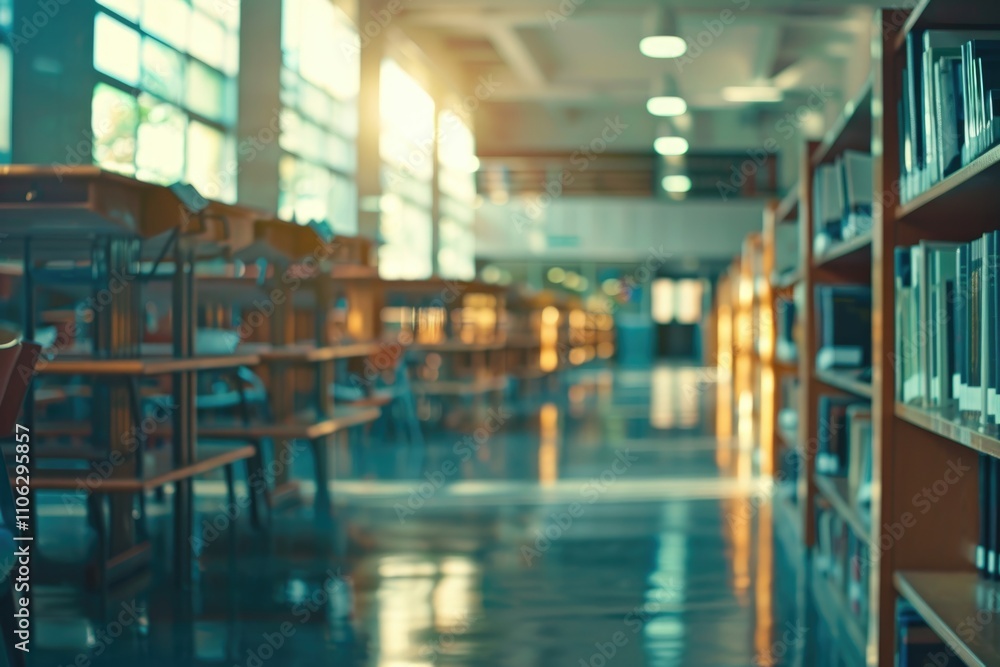Blur school library or study room with book shelves for education background Blur school library or study room with book shelves for education background