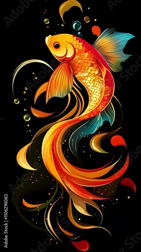 Betta Fish, vector illustration, colorful, black background