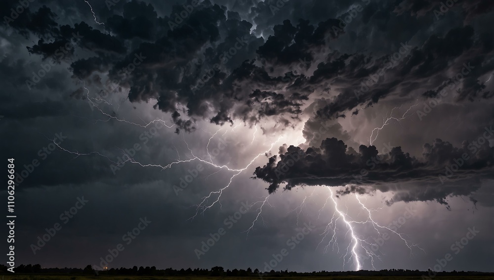 Fototapeta premium Lightning bolt striking through storm clouds.