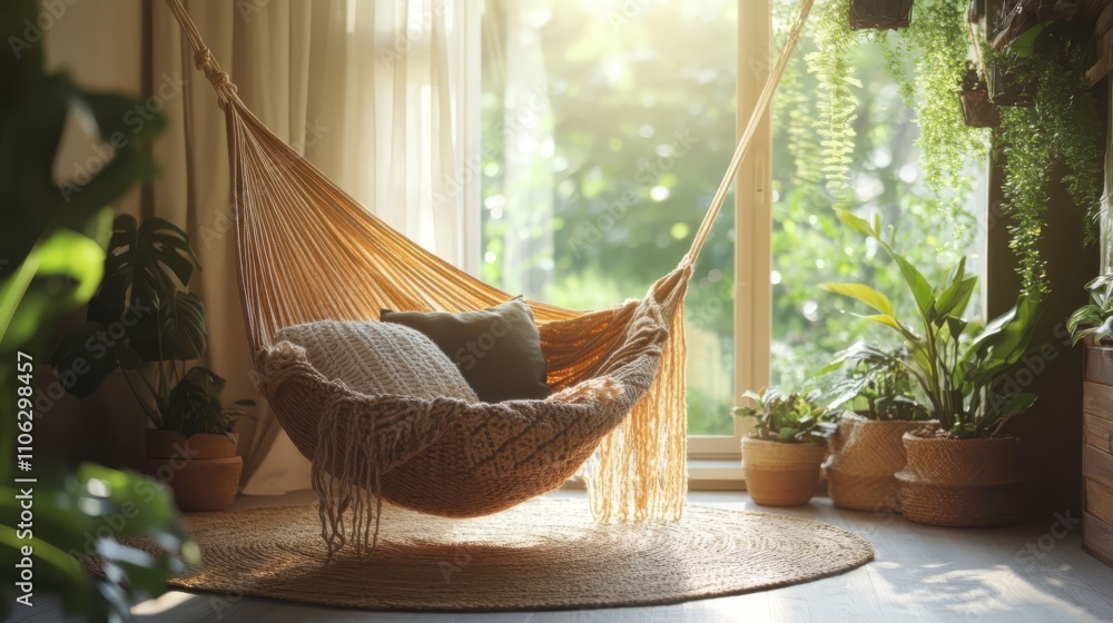 Peaceful hammock in sunlight.