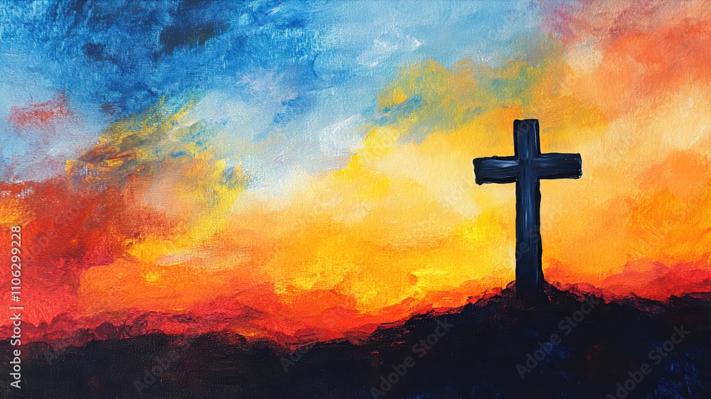 Silhouette of a Cross Against a Vibrant Sunset Sky Illuminating Hope and Faith in a Tranquil Landscape Silhouette of a Cross Against a Vibrant Sunset Sky Illuminating Hope and Faith in a Tranquil Landscape