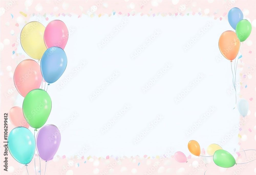 Ein fröhliches Design mit bunten Luftballons auf einem rosa Hintergrund und einem weißen zentralen Bereich. Perfekt als Mockup für Geburtstags- oder Einladungskarten. Generative KI. Ein fröhliches Design mit bunten Luftballons auf einem rosa Hintergrund und einem weißen zentralen Bereich. Perfekt als Mockup für Geburtstags- oder Einladungskarten. Generative KI.