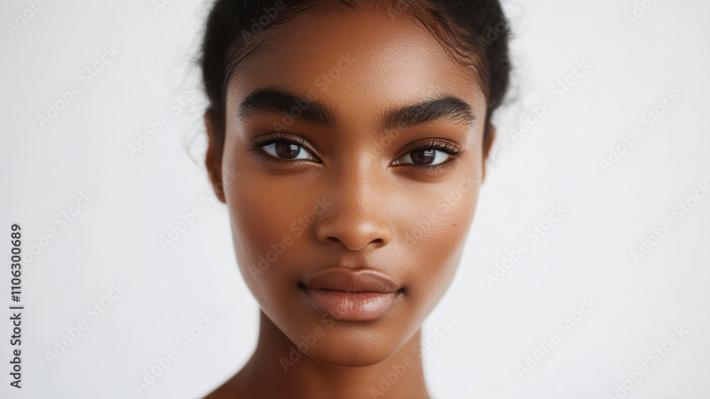 Captivating Beauty Radiates From a Close-Up Portrait of a Female Model Showcasing Natural Features Captivating Beauty Radiates From a Close-Up Portrait of a Female Model Showcasing Natural Features