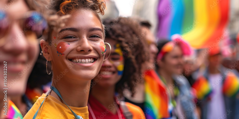 LGBT parade with flags Generative AI LGBT parade with flags Generative AI