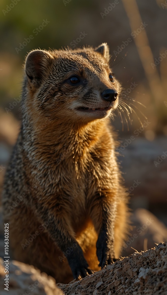 Naklejka premium Little mongoose in the evening light.