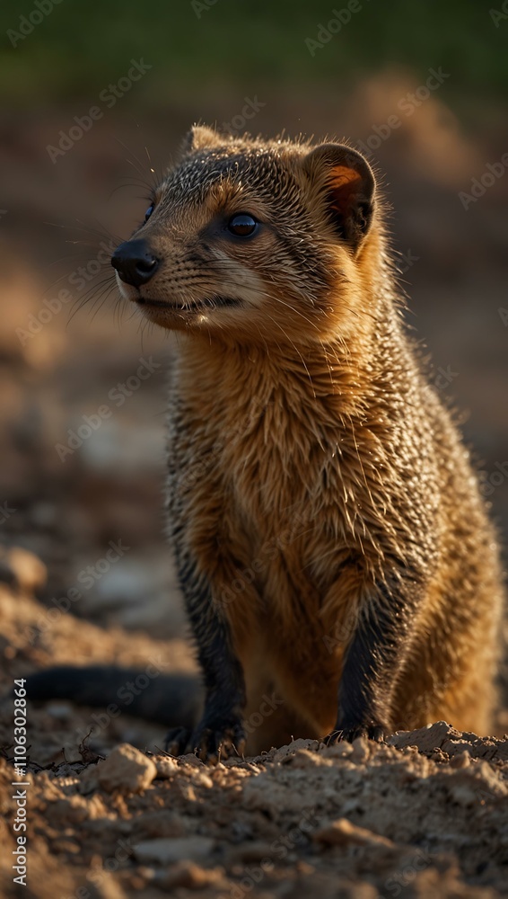 Fototapeta premium Little mongoose in the evening light.