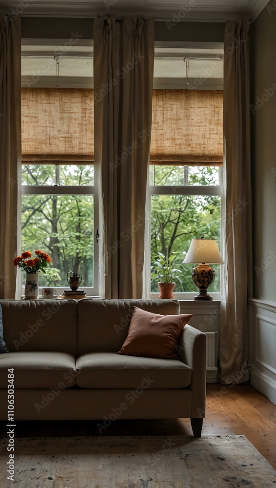Living room interior with sofa and window. Living room interior with sofa and window.