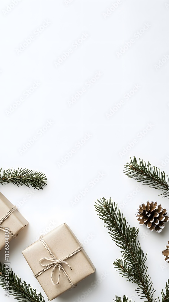 A white background with three Christmas gifts on the left side, in a minimalist style, simple and clean A white background with three Christmas gifts on the left side, in a minimalist style, simple and clean