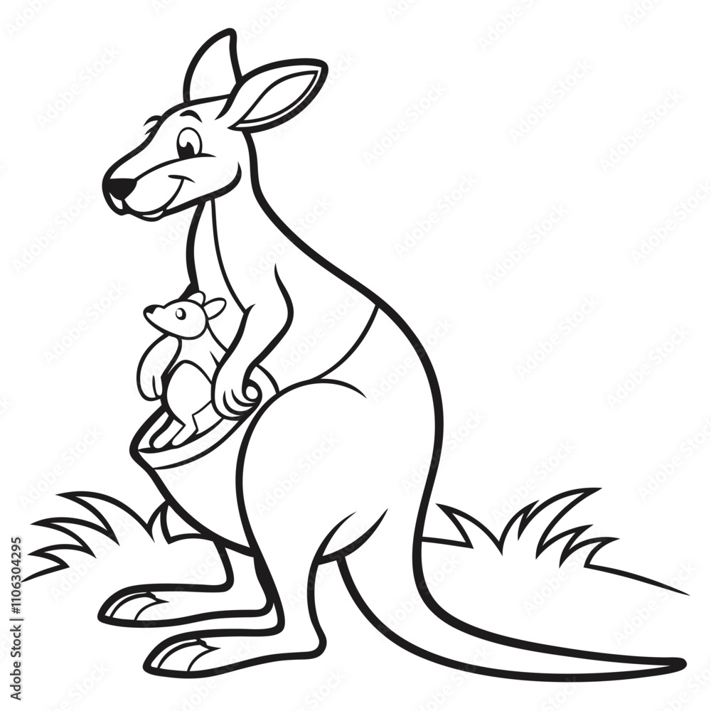 Fototapeta premium kangaroo mother and baby in pocket wildlife one line art design vector Artwork