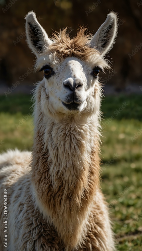 Obraz premium Llama looking directly at the camera.