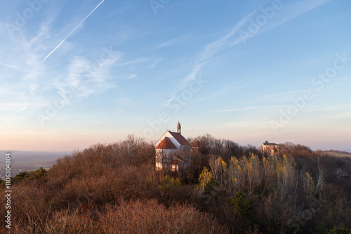 Chapel on top of a hill, sunset, Pannonhalma, Hungary