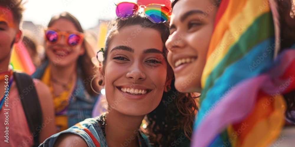 LGBT parade with flags Generative AI LGBT parade with flags Generative AI