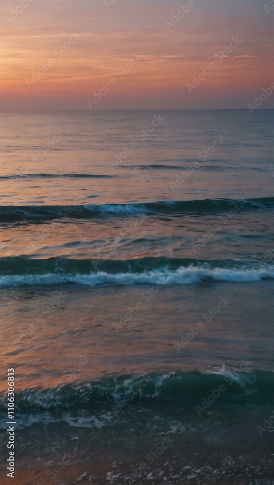 Long exposure of ocean at sunset with soft pink, white, and blue hues. Long exposure of ocean at sunset with soft pink, white, and blue hues.