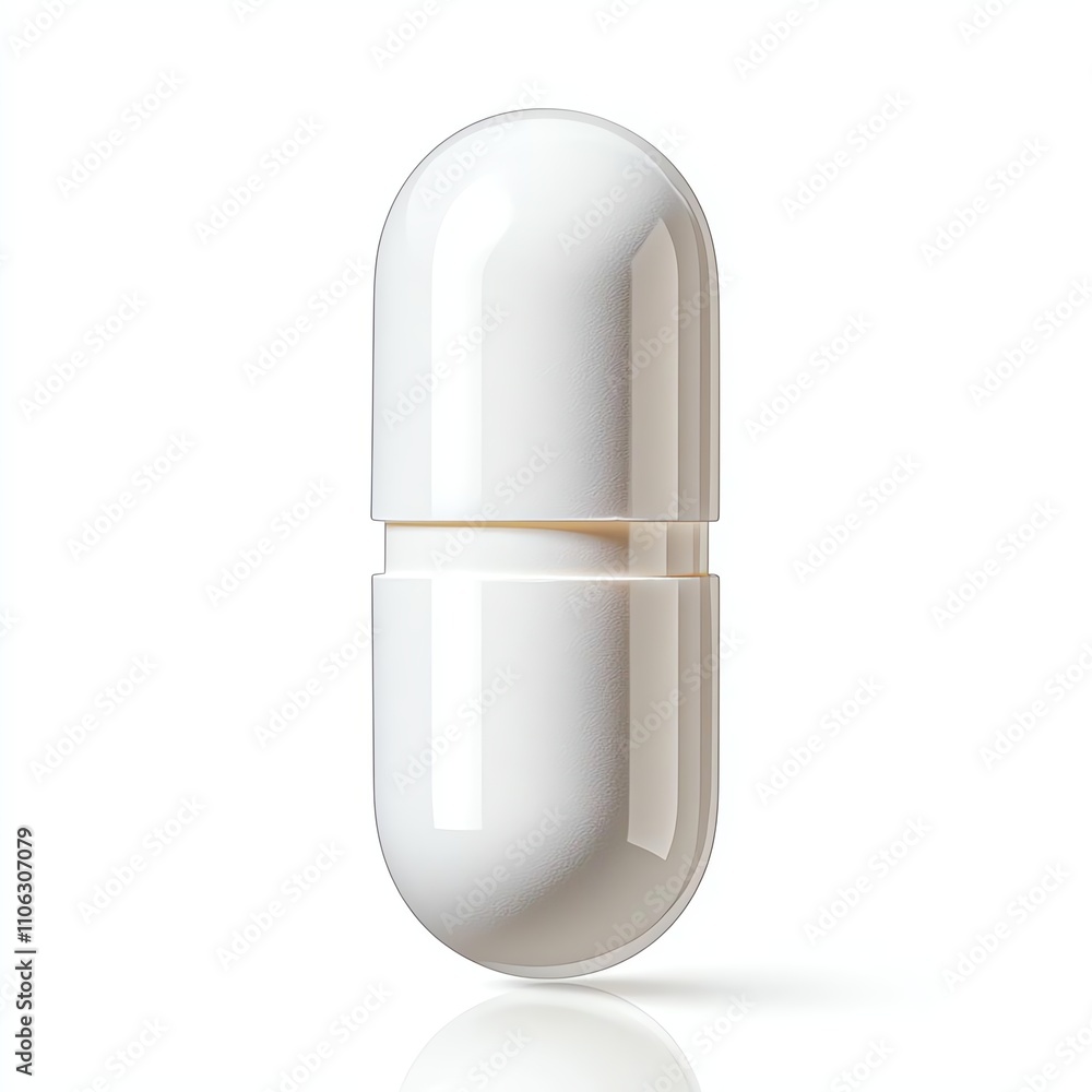 A close-up view of a white capsule, symbolizing medicine and health A close-up view of a white capsule, symbolizing medicine and health