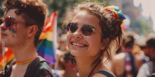 LGBT parade with flags Generative AI