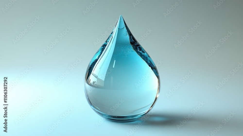 Single, large, translucent, light-blue water droplet. Single, large, translucent, light-blue water droplet.