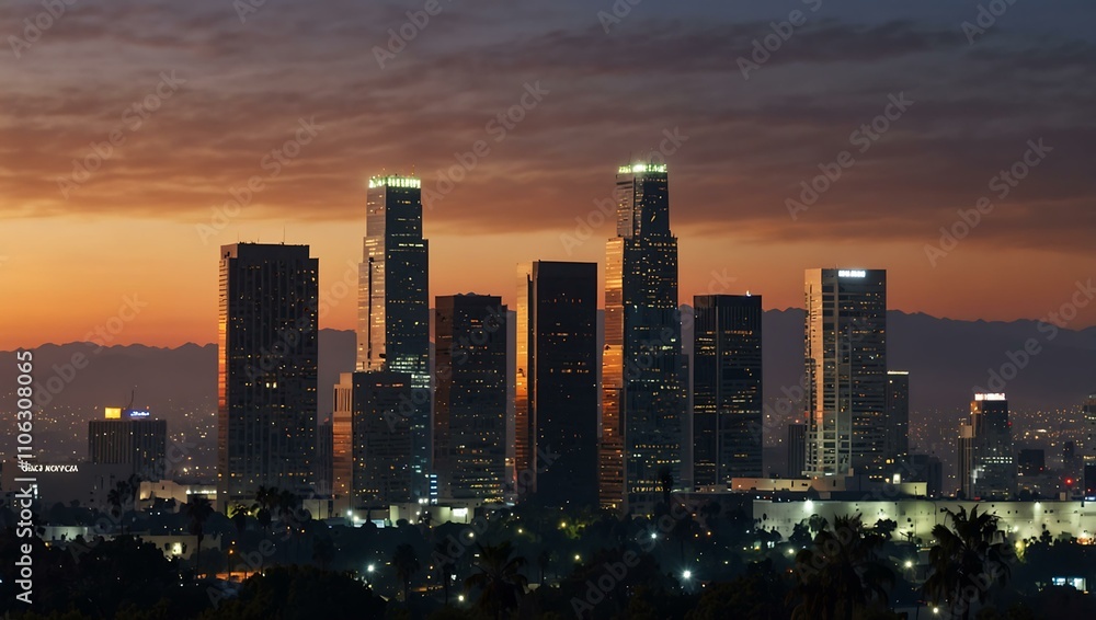 Fototapeta premium Los Angeles skyline at dusk.