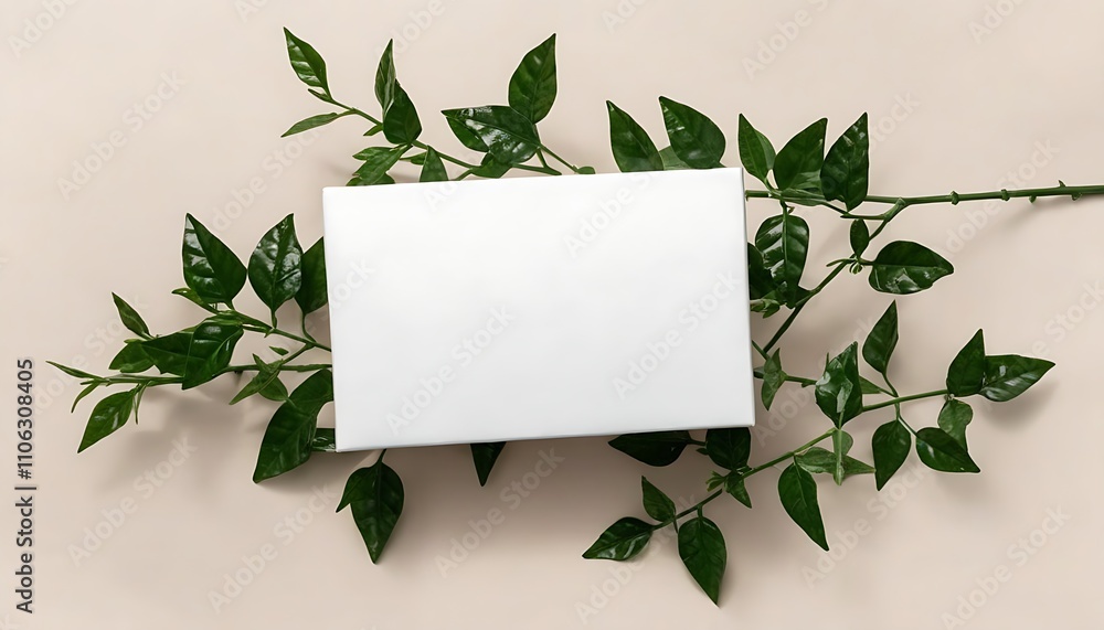 Natural artistry displayed with white paper on top of green leaves. Natural artistry displayed with white paper on top of green leaves.