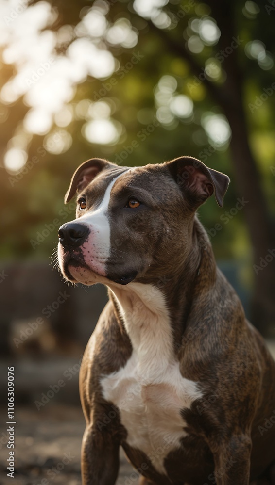 Loyal Pitbull dog in a background setting. Loyal Pitbull dog in a background setting.