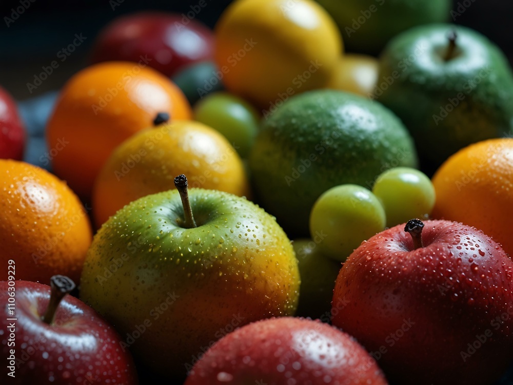 Luminous fruit with vibrant colors in a divine environment. Luminous fruit with vibrant colors in a divine environment.