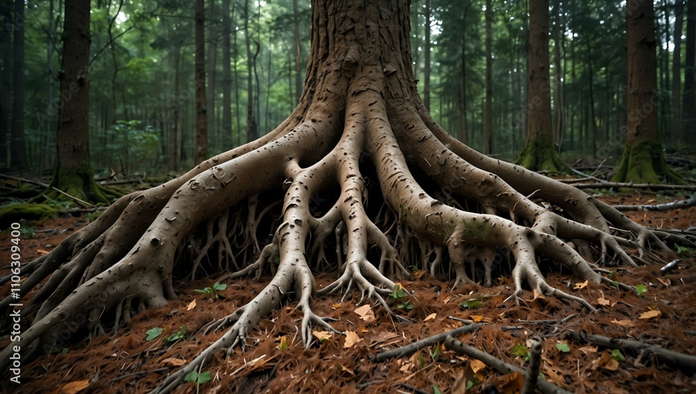 Lung-like tree roots in the forest.