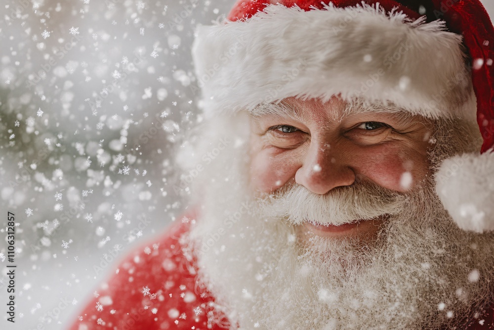Santa Claus with a joyful expression, close-up portrait, snowflakes gently falling on a white background, vibrant watercolor brushstrokes 2 Santa Claus with a joyful expression, close-up portrait, snowflakes gently falling on a white background, vibrant watercolor brushstrokes 2