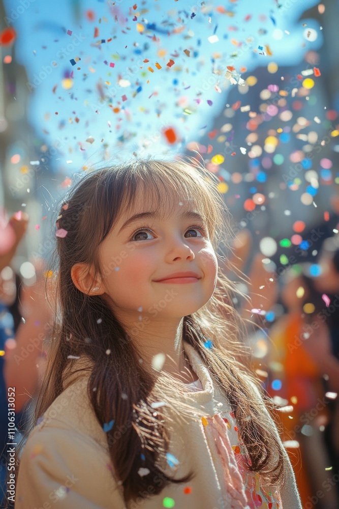 Girl that is standing under a confetti Girl that is standing under a confetti
