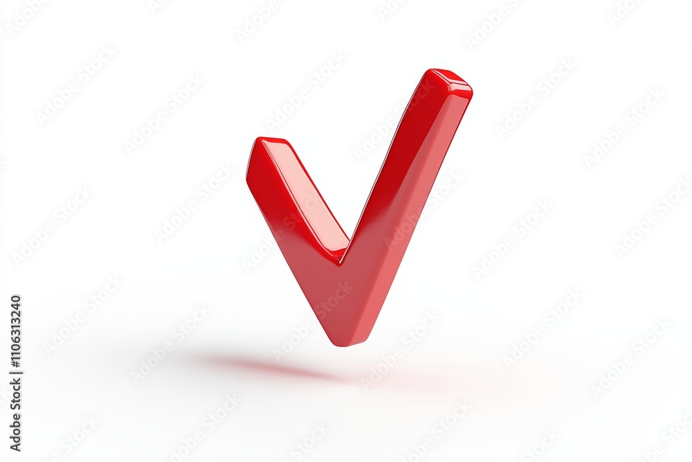 Red checkmark symbol on white background - simple 3d design Red checkmark symbol on white background - simple 3d design
