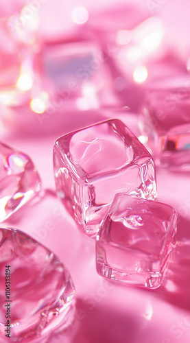 Pink ice cubes, close-up, wallpaper, coolness.
