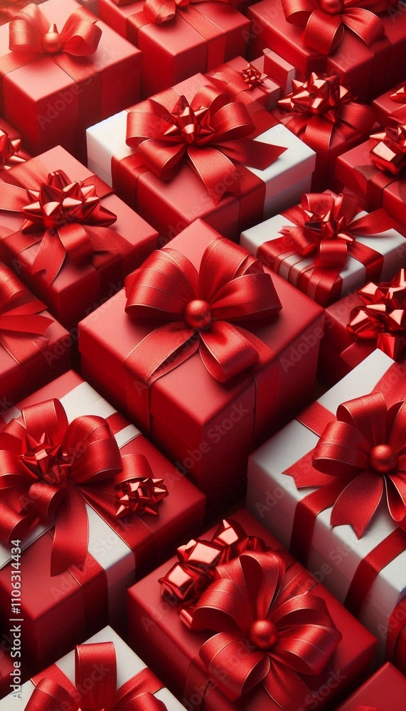 Christmas Red Gift Boxes Isolated on White Background Christmas Red Gift Boxes Isolated on White Background