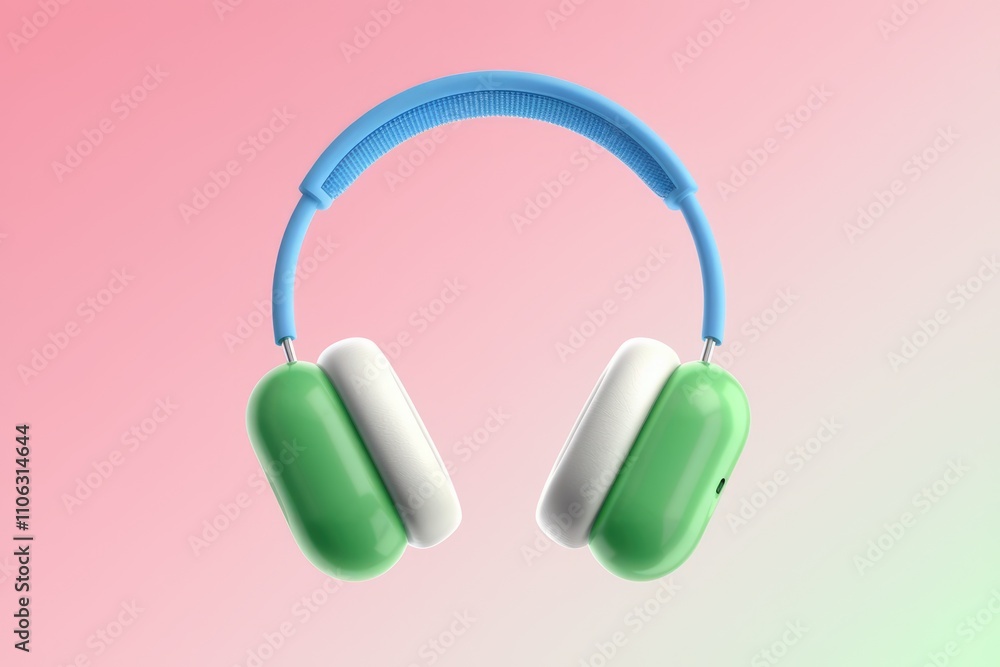 Stylish green and blue headphones with a pastel background. Perfect for music lovers Stylish green and blue headphones with a pastel background. Perfect for music lovers
