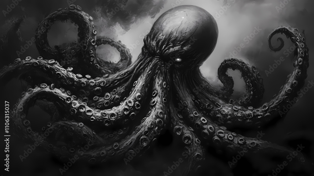 Obraz premium Intellect devourer: a dark fantasy creature awaits you fantasy wallpaper. Eldritch. Illustration