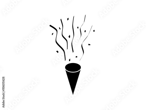 アイソメトリックフラットパーティークラッカーアイコン：黒単色A