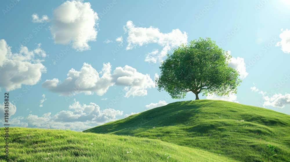 Obraz premium green field and blue sky with clouds