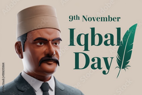 3D illustration of Allama Iqbal on Iqbal Day  November 9th  celebrating his life and works photo